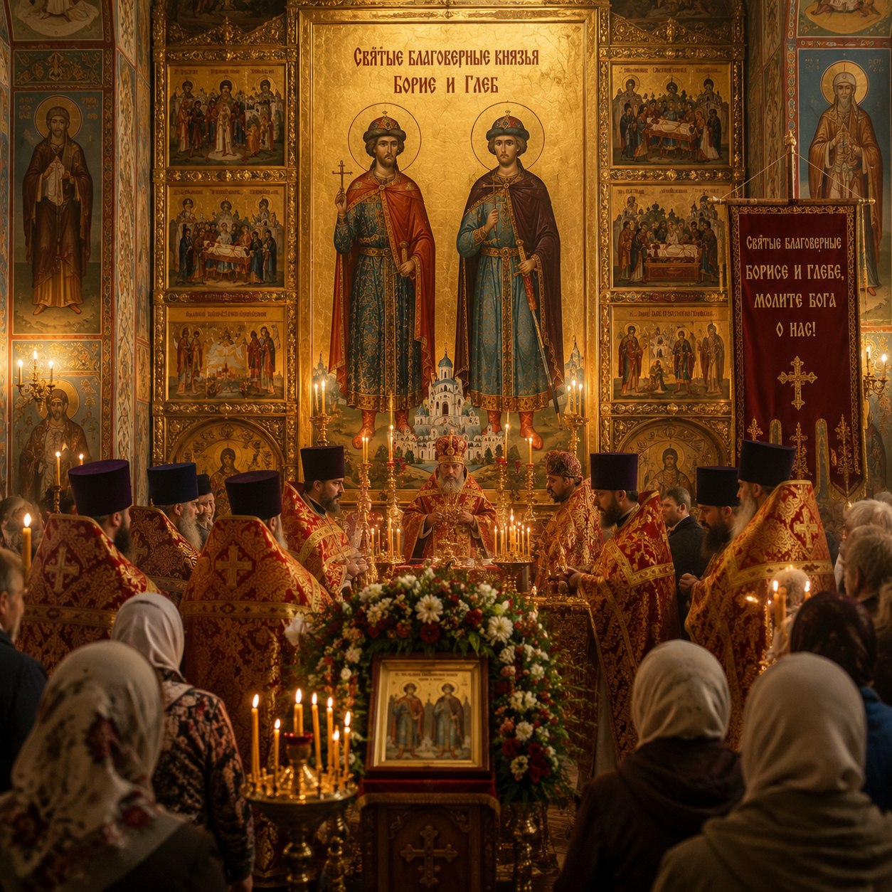 Богослужение в храме в день памяти святых Бориса и Глеба