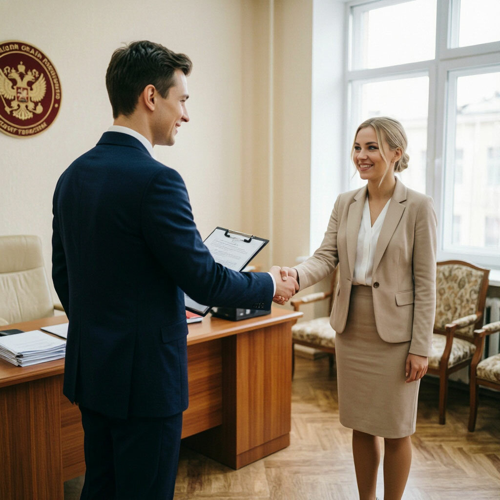 Символическое изображение знакомства мужчины и женщины через государственное брачное агентство