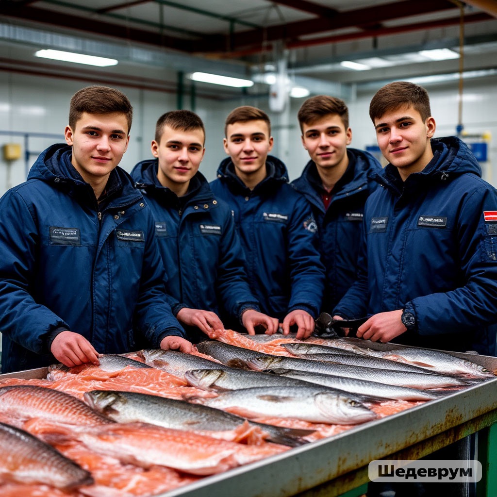 Участники студенческих отрядов Татарстана на рыбообрабатывающем предприятии.
