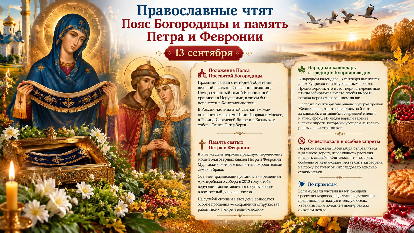 Православные чтят Пояс Богородицы и память Петра и Февронии