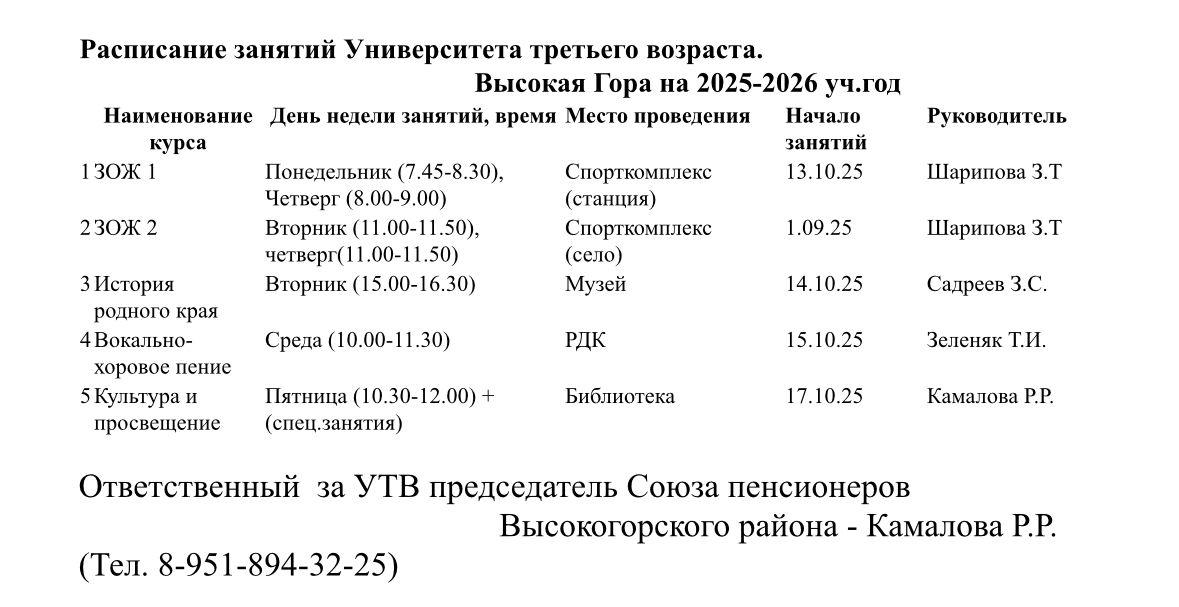 Университет третьего возраста в Высокогорском районе