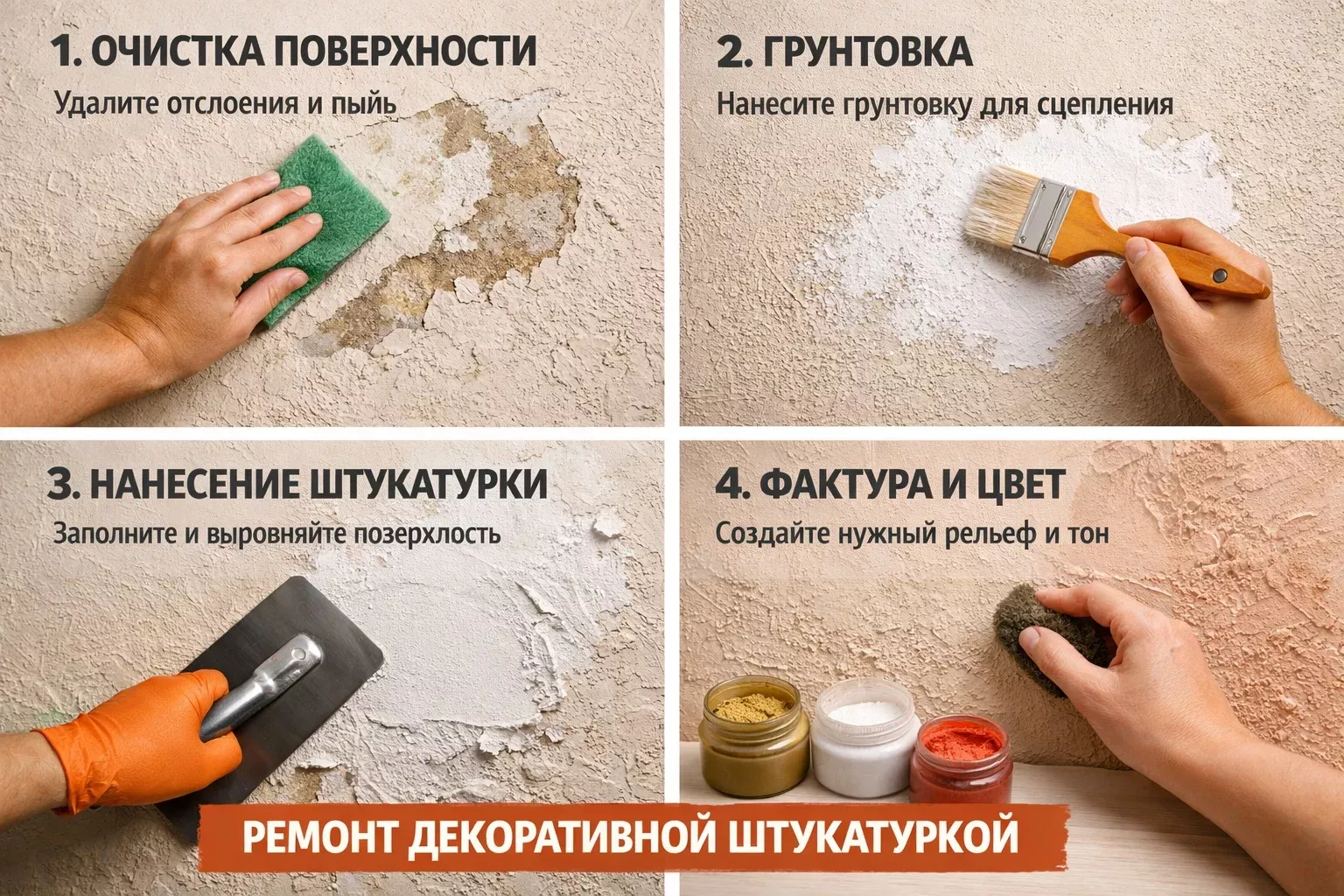 Ремонт стен декоративной штукатуркой своими руками