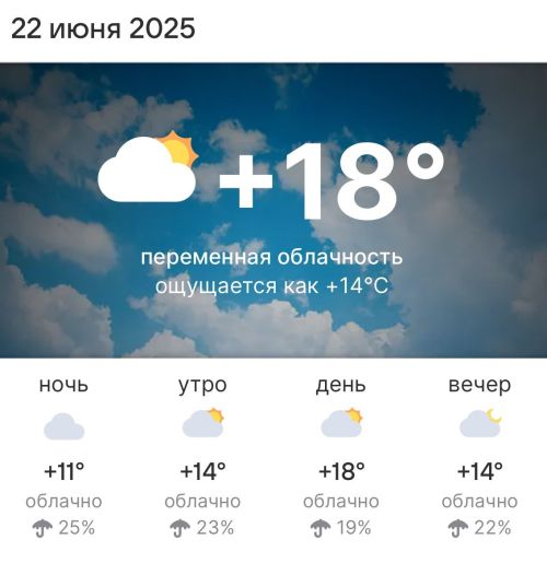 Прогноз погоды в Высокогорском районе на 22 июня