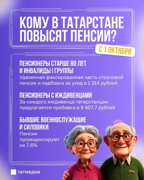 С 1 октября часть пенсионеров Республики Татарстан получит увеличение пенсии