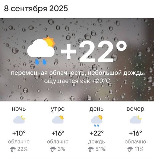 Погода в Высокогорском районе на 8 сентября 2025 года