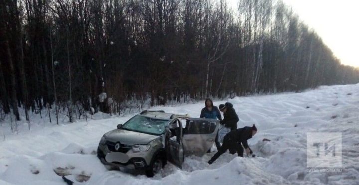 Женщина за рулем легковушки получила травмы, вылетев с трассы в Татарстане
