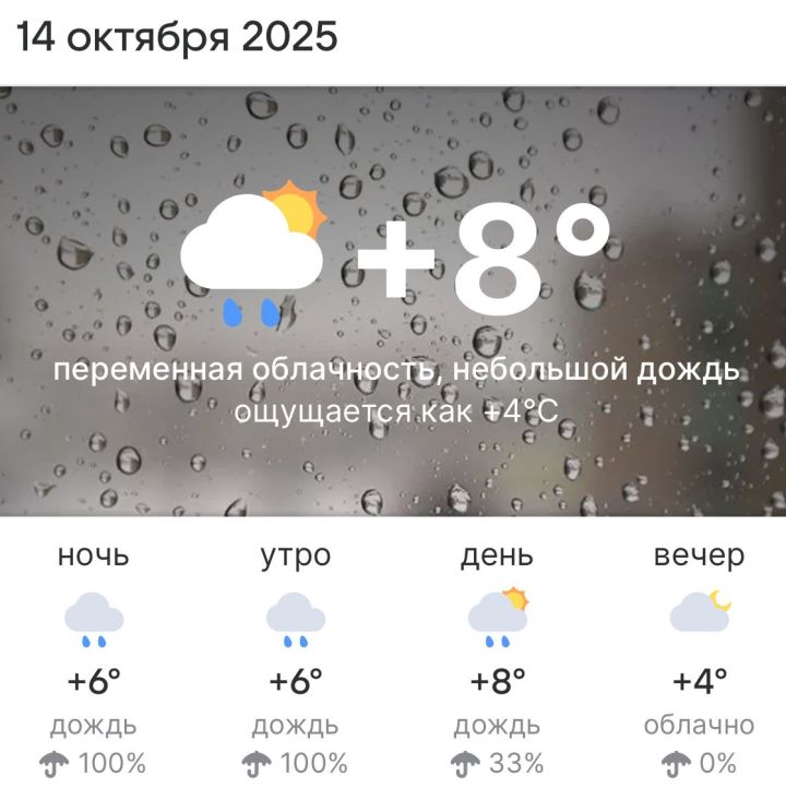 Прогноз для 14 октября 2025 года в Высокогорском районе