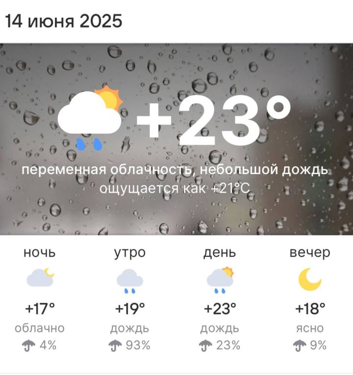 Погода в Высокогорском районе 14 июня