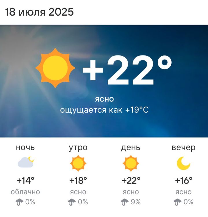 Погода на 18 июля 2025 года в Высокогорском районе