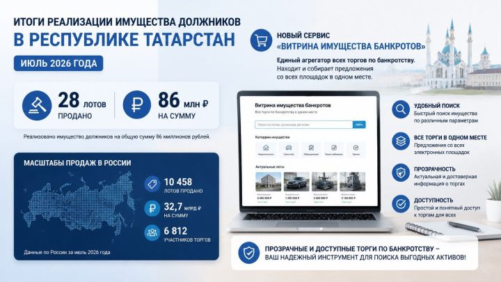 В Татарстане за июль реализовано имущество должников на 86 млн рублей