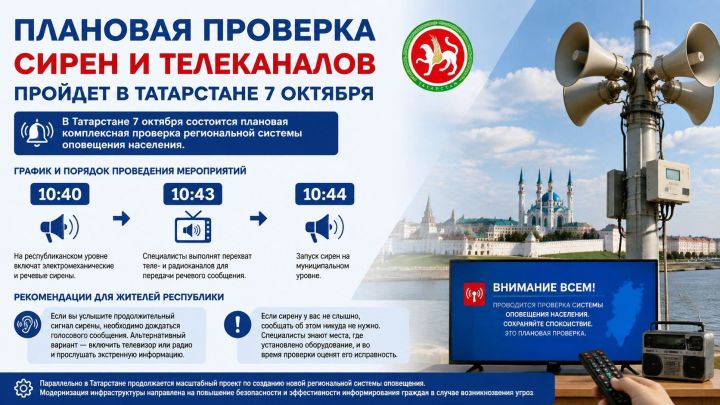 Плановая проверка сирен и телеканалов пройдет в Татарстане 7 октября