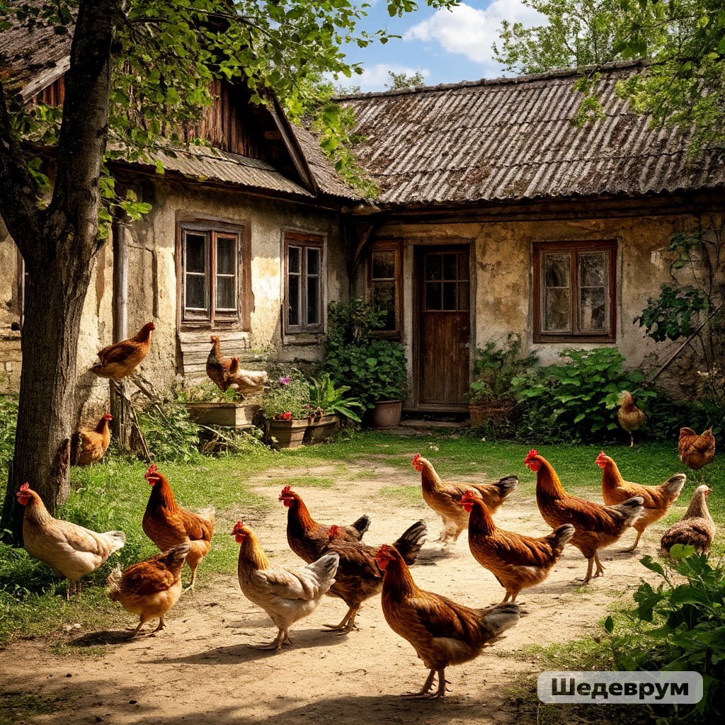 Alt: домашние куры на даче
