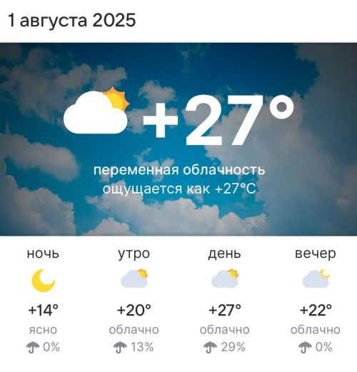 Погода в Высокогорском районе 1 августа 2025 года