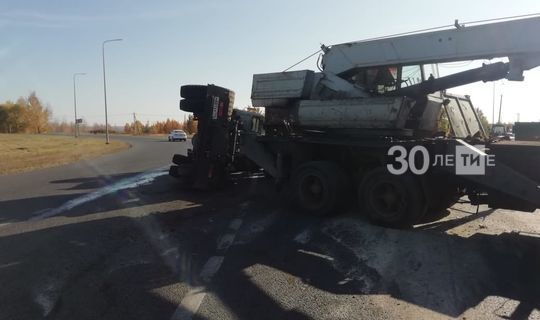 В Челнах мусоровоз, пытаясь не сбить на дороге собаку, завалился на бок