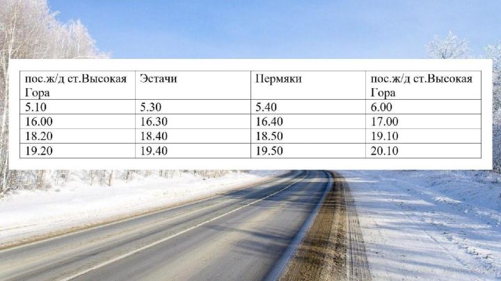 Расписание маршрутного автобуса «Высокая Гора-Пермяки»