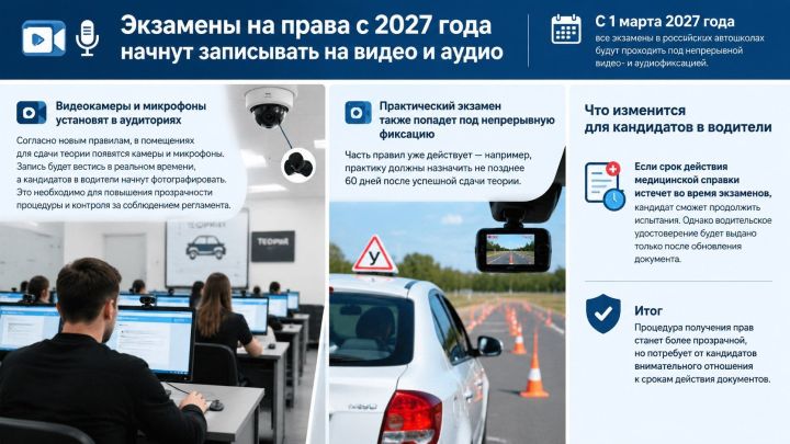 Экзамены на права с 2027 года начнут записывать на видео и аудио